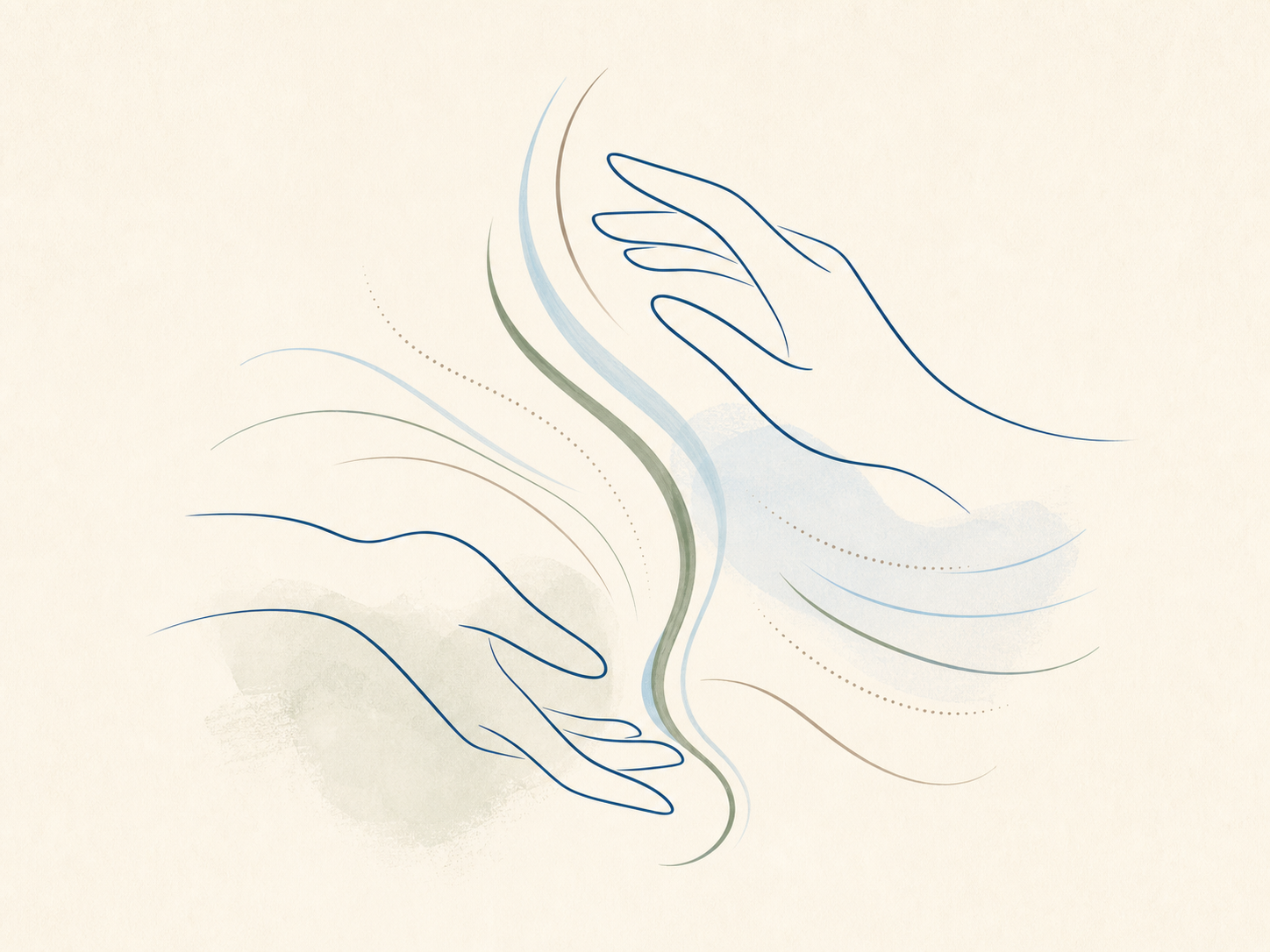 Line-art illustration of hands and movement